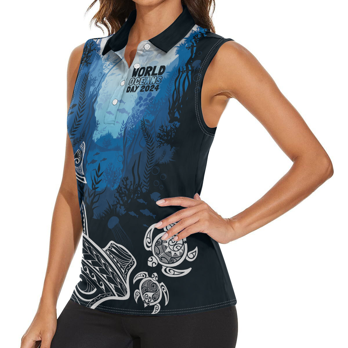 World Ocean Day Pasifika Women Sleeveless Polo Shirt Awaken New Depths LT7 - Polynesian Pride