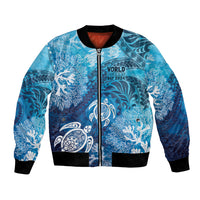 Hawaii World Ocean Day Bomber Jacket Kakau Turtles