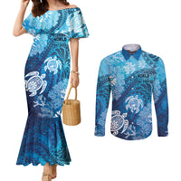 Hawaii World Ocean Day Couples Matching Mermaid Dress and Long Sleeve Button Shirt Kakau Turtles