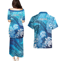 Hawaii World Ocean Day Couples Matching Puletasi and Hawaiian Shirt Kakau Turtles