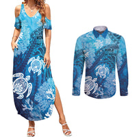 Hawaii World Ocean Day Couples Matching Summer Maxi Dress and Long Sleeve Button Shirt Kakau Turtles