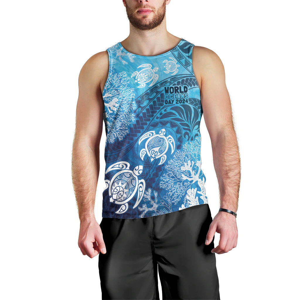 Hawaii World Ocean Day Men Tank Top Kakau Turtles