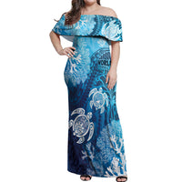 Hawaii World Ocean Day Off Shoulder Maxi Dress Kakau Turtles