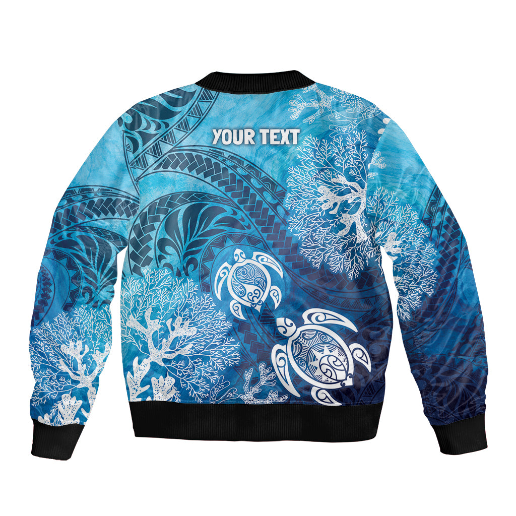 Hawaii World Ocean Day Sleeve Zip Bomber Jacket Kakau Turtles