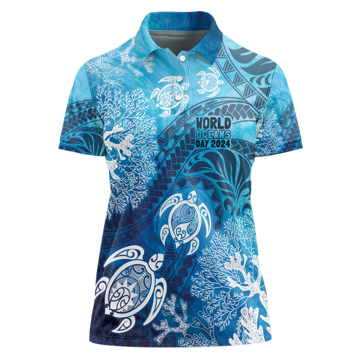 Hawaii World Ocean Day Women Polo Shirt Kakau Turtles