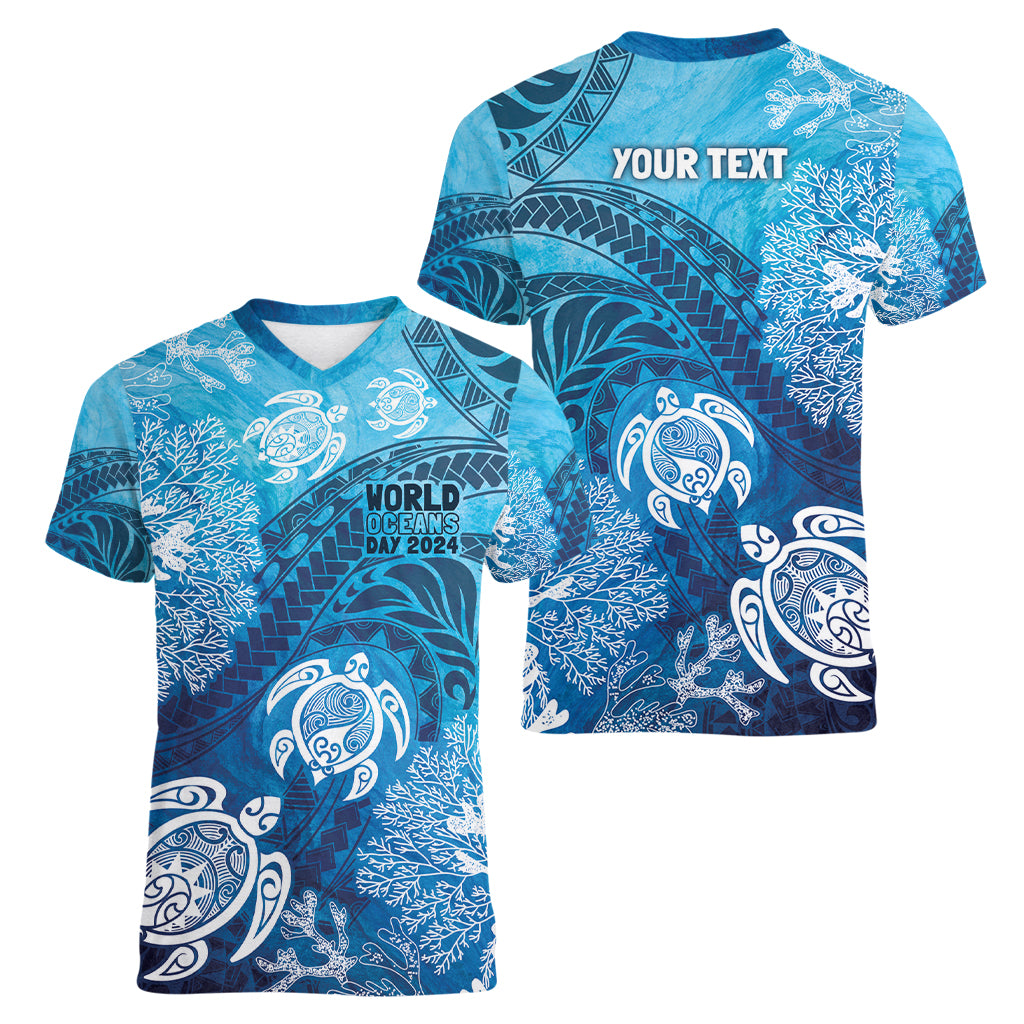 Hawaii World Ocean Day Women V-Neck T-Shirt Kakau Turtles