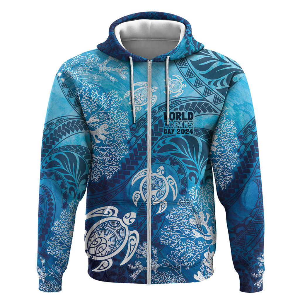 Hawaii World Ocean Day Zip Hoodie Kakau Turtles