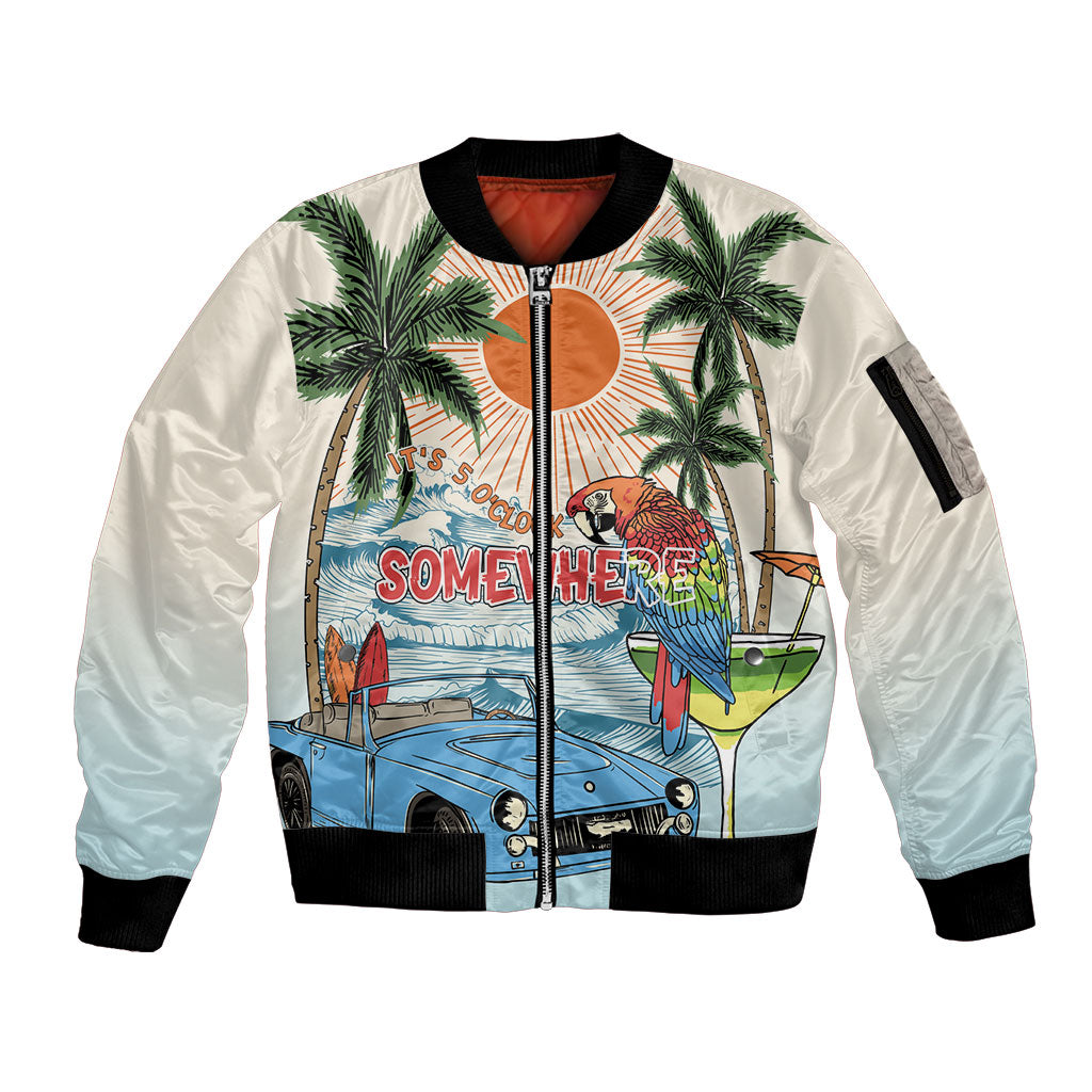 Summer Holiday It's 5 o'clock Somewhere Vintage Hawaii Sleeve Zip Bomber Jacket LT7 Unisex Colorful - Polynesian Pride