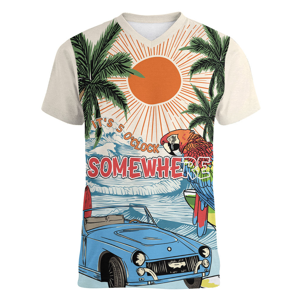 Summer Holiday It's 5 o'clock Somewhere Vintage Hawaii Women V-Neck T-Shirt