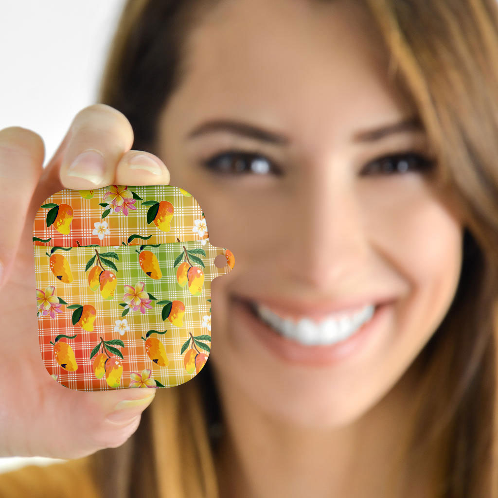 Aloha Hawaii Palaka Print Mango Plumeria AirPods Case Tropical Vibes