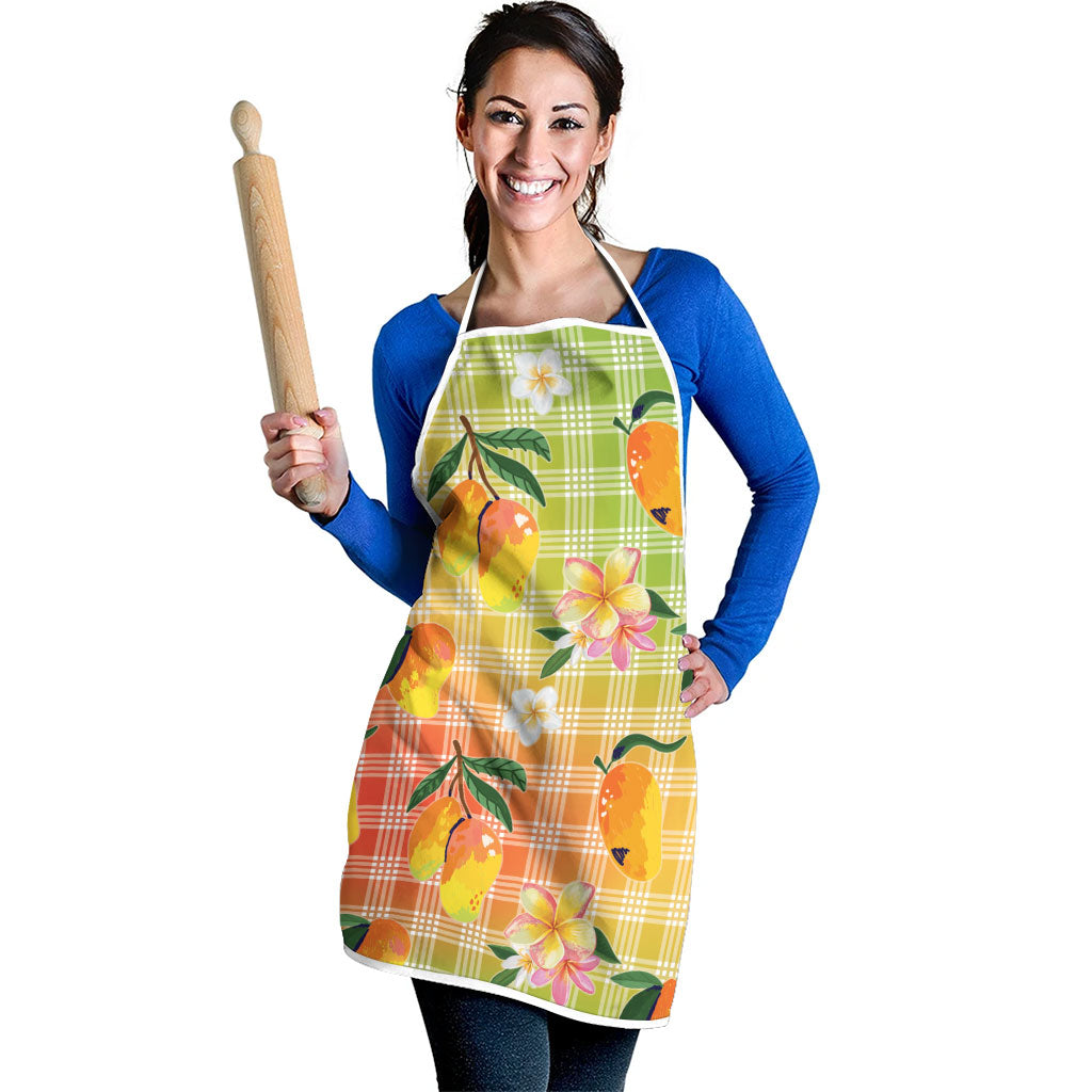 Aloha Hawaii Palaka Print Mango Plumeria Apron Tropical Vibes