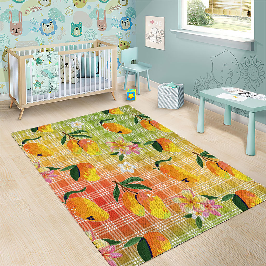 Aloha Hawaii Palaka Print Mango Plumeria Area Rug Tropical Vibes