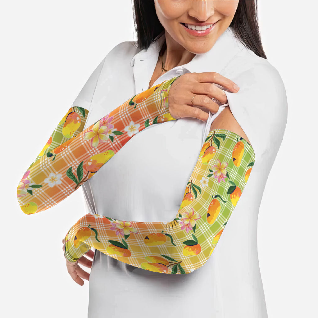 Aloha Hawaii Palaka Print Mango Plumeria Arm Sleeves Tropical Vibes