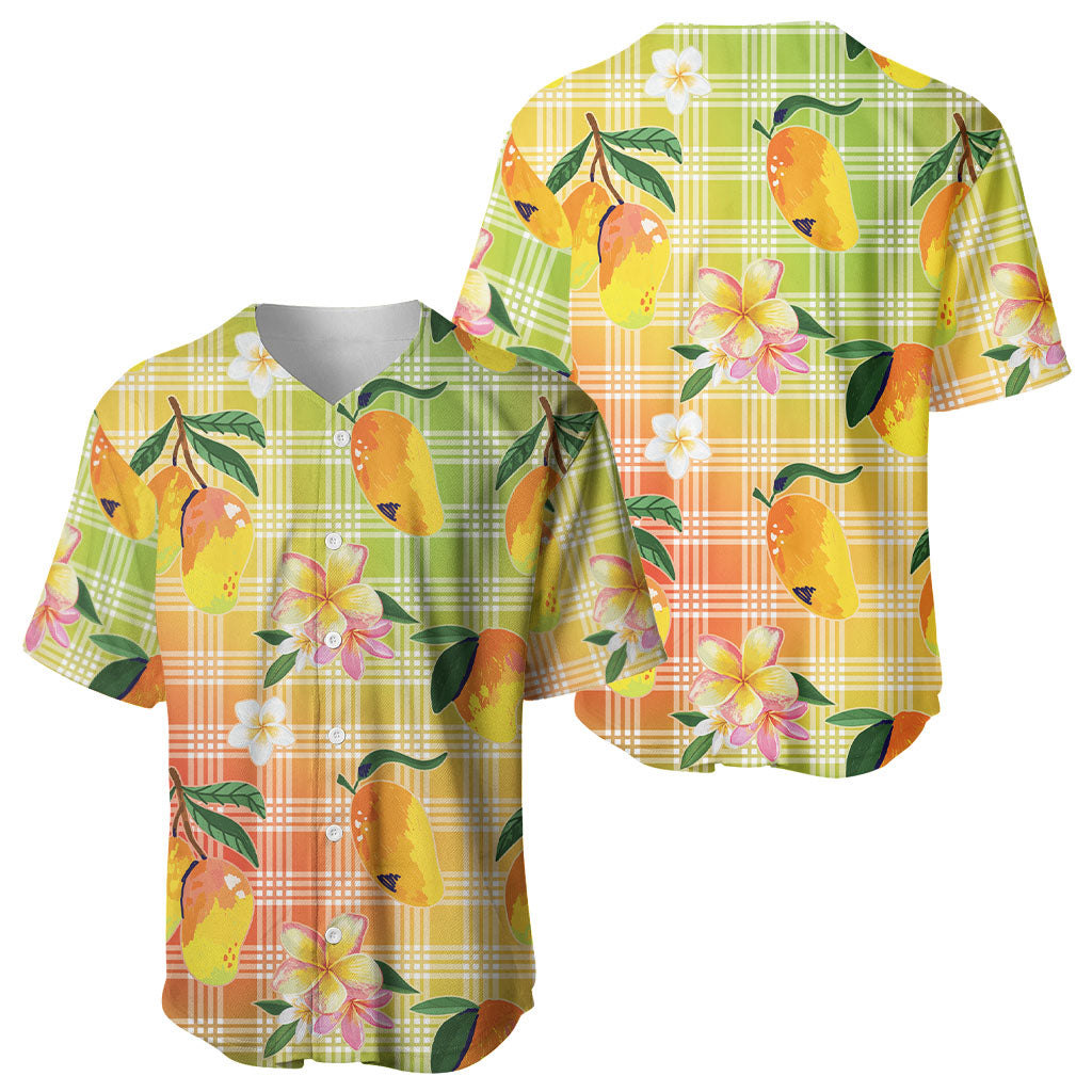 Aloha Hawaii Palaka Print Mango Plumeria Baseball Jersey Tropical Vibes
