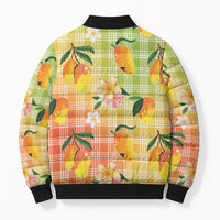 Aloha Hawaii Palaka Print Mango Plumeria Bomber Puffer Jacket Tropical Vibes