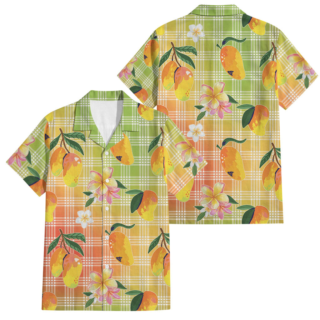 Aloha Hawaii Palaka Print Mango Plumeria Family Matching Off Shoulder Maxi Dress and Hawaiian Shirt Tropical Vibes