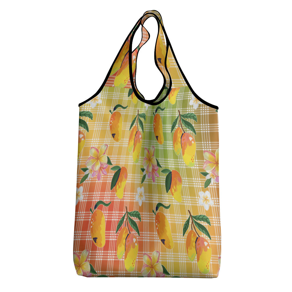 Aloha Hawaii Palaka Print Mango Plumeria Grocery Bag Tropical Vibes