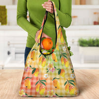 Aloha Hawaii Palaka Print Mango Plumeria Grocery Bag Tropical Vibes