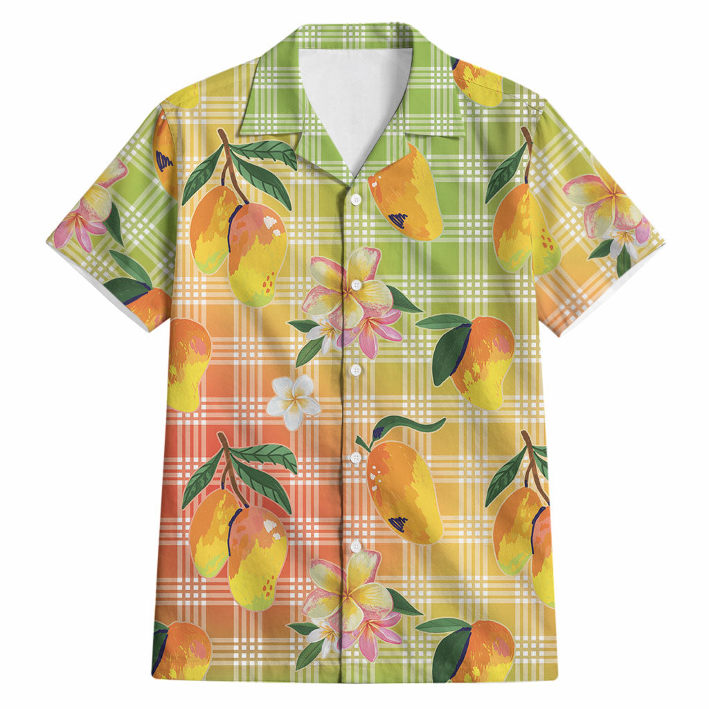 Aloha Hawaii Palaka Print Mango Plumeria Hawaiian Shirt Tropical Vibes