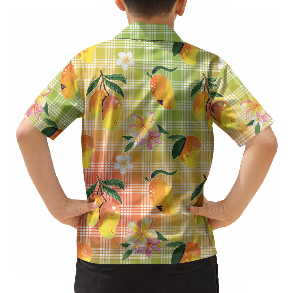 Aloha Hawaii Palaka Print Mango Plumeria Hawaiian Shirt Tropical Vibes