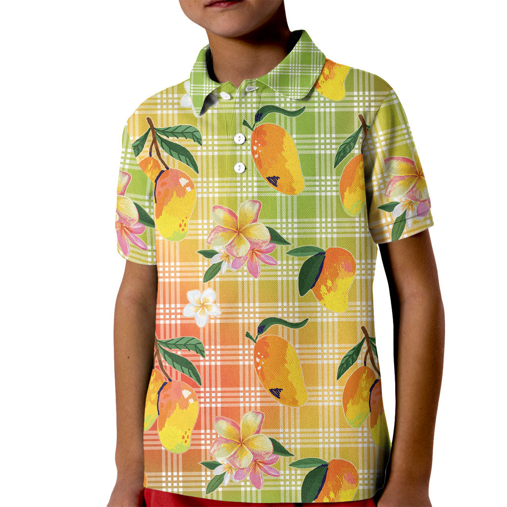 Aloha Hawaii Palaka Print Mango Plumeria Kid Polo Shirt Tropical Vibes