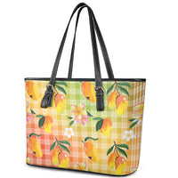 Aloha Hawaii Palaka Print Mango Plumeria Leather Tote Bag Tropical Vibes