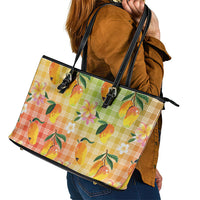 Aloha Hawaii Palaka Print Mango Plumeria Leather Tote Bag Tropical Vibes