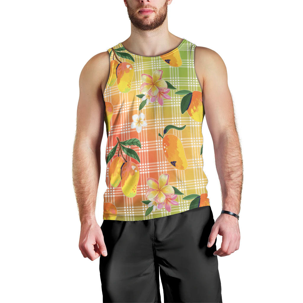 Aloha Hawaii Palaka Print Mango Plumeria Men Tank Top Tropical Vibes