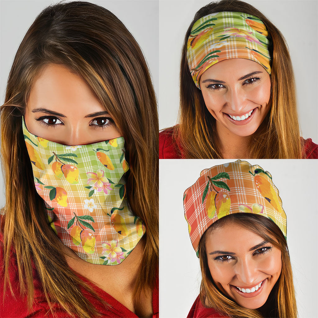 Aloha Hawaii Palaka Print Mango Plumeria Neck Gaiter Tropical Vibes