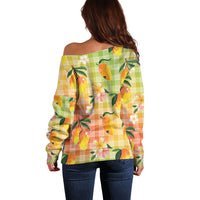 Aloha Hawaii Palaka Print Mango Plumeria Off Shoulder Sweater Tropical Vibes