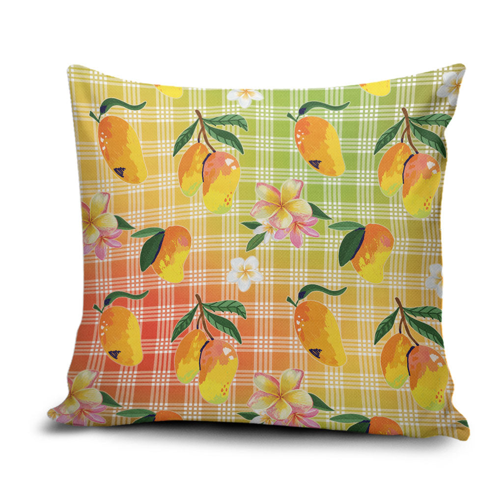 Aloha Hawaii Palaka Print Mango Plumeria Pillow Cover Tropical Vibes