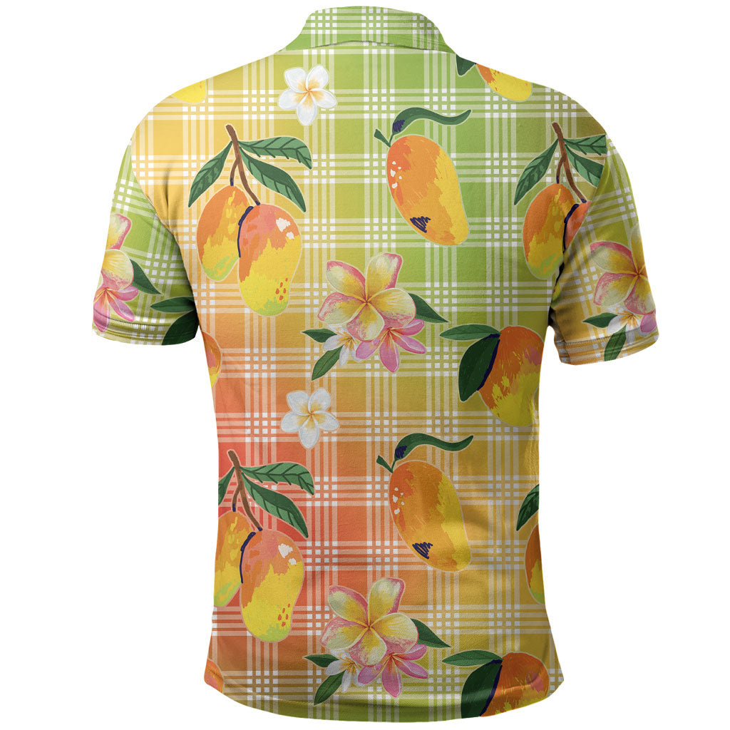 Aloha Hawaii Palaka Print Mango Plumeria Polo Shirt Tropical Vibes