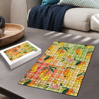 Aloha Hawaii Palaka Print Mango Plumeria Puzzle Tropical Vibes