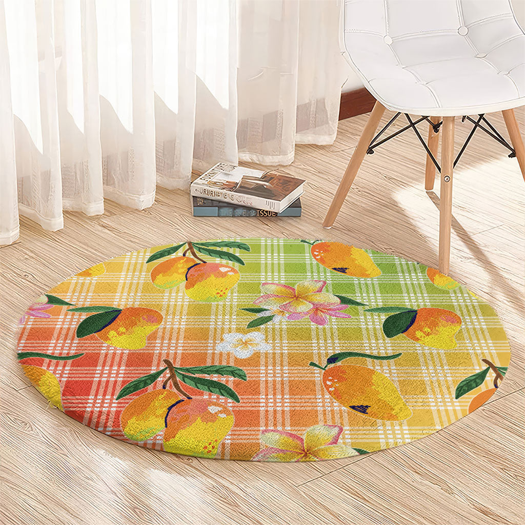 Aloha Hawaii Palaka Print Mango Plumeria Round Carpet Tropical Vibes