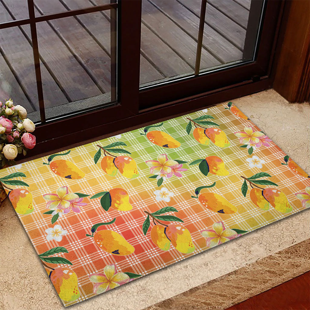 Aloha Hawaii Palaka Print Mango Plumeria Rubber Doormat Tropical Vibes