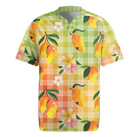 Aloha Hawaii Palaka Print Mango Plumeria Rugby Jersey Tropical Vibes