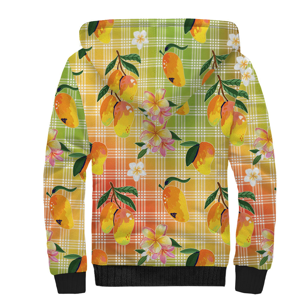 Aloha Hawaii Palaka Print Mango Plumeria Sherpa Hoodie Tropical Vibes
