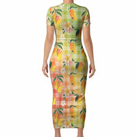 Aloha Hawaii Palaka Print Mango Plumeria Short Sleeve Bodycon Dress Tropical Vibes