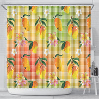 Aloha Hawaii Palaka Print Mango Plumeria Shower Curtain Tropical Vibes