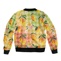Aloha Hawaii Palaka Print Mango Plumeria Sleeve Zip Bomber Jacket Tropical Vibes