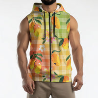 Aloha Hawaii Palaka Print Mango Plumeria Sleeveless Zip Hoodie Tropical Vibes