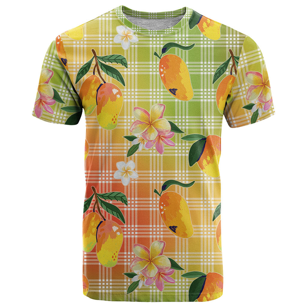 Aloha Hawaii Palaka Print Mango Plumeria T Shirt Tropical Vibes