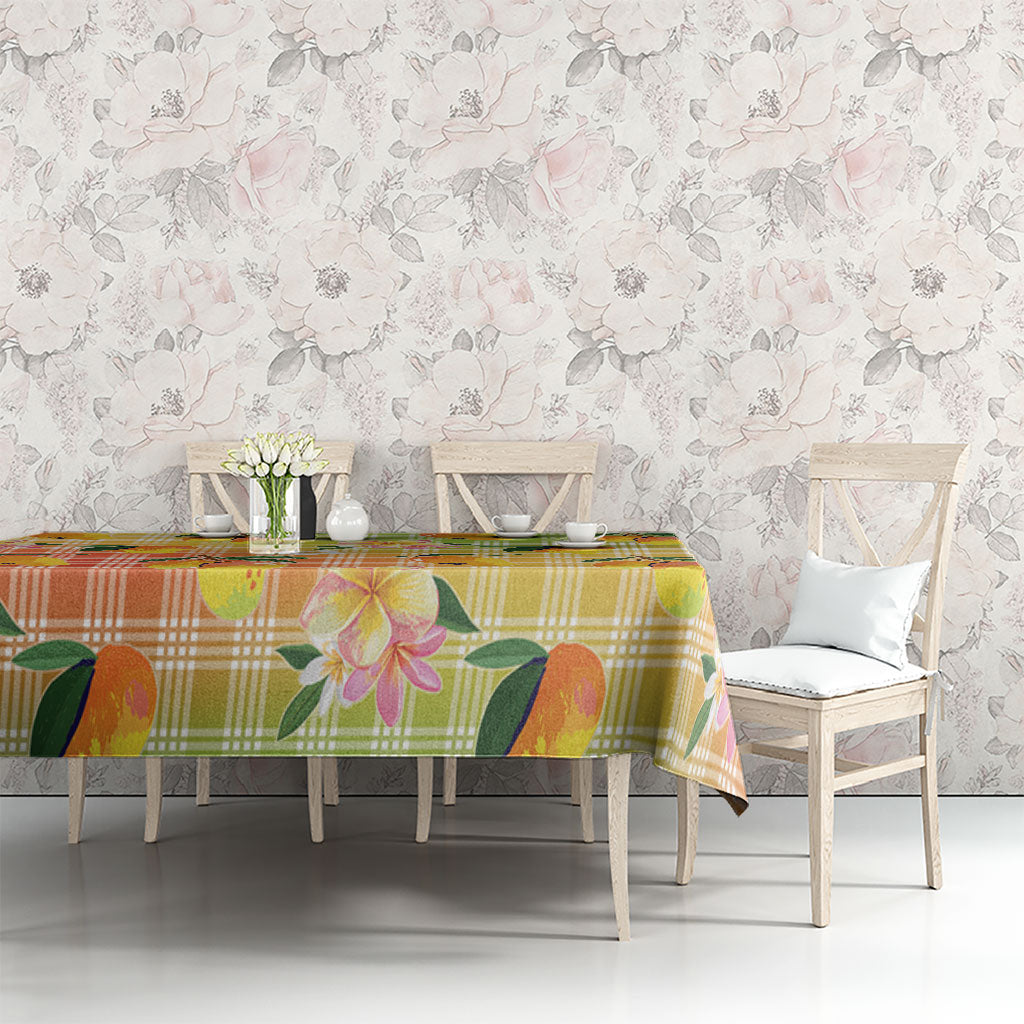 Aloha Hawaii Palaka Print Mango Plumeria Tablecloth Tropical Vibes