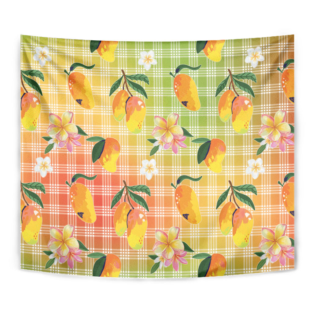 Aloha Hawaii Palaka Print Mango Plumeria Tapestry Tropical Vibes