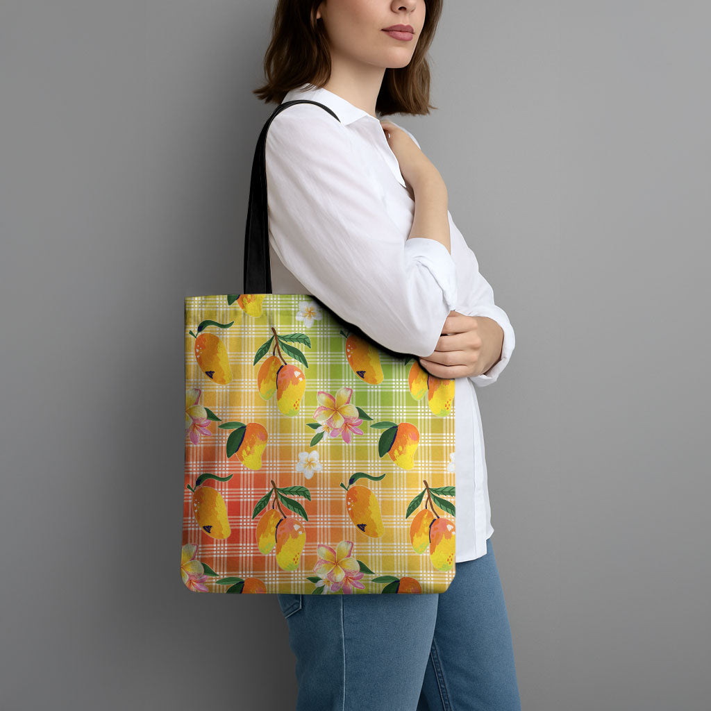 Aloha Hawaii Palaka Print Mango Plumeria Tote Bag Tropical Vibes