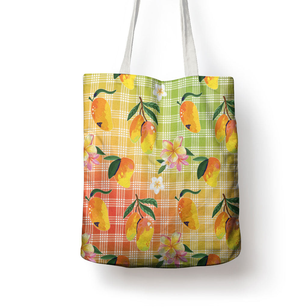 Aloha Hawaii Palaka Print Mango Plumeria Tote Bag Tropical Vibes