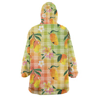 Aloha Hawaii Palaka Print Mango Plumeria Wearable Blanket Hoodie Tropical Vibes