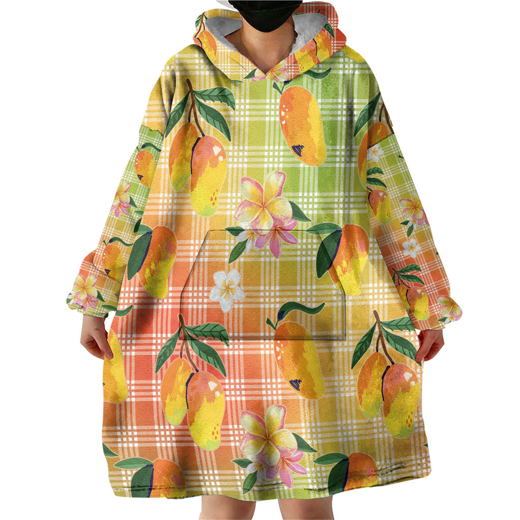 Aloha Hawaii Palaka Print Mango Plumeria Wearable Blanket Hoodie Tropical Vibes