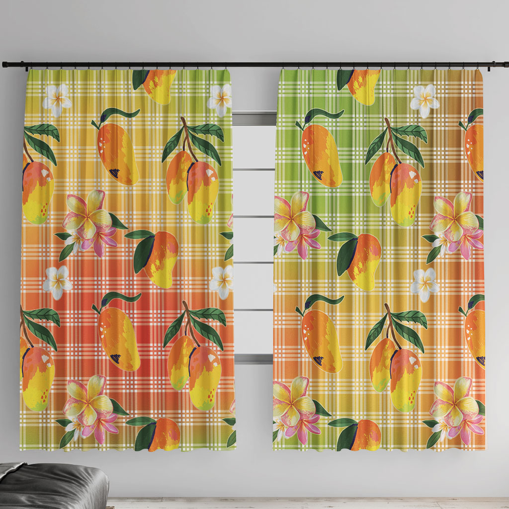 Aloha Hawaii Palaka Print Mango Plumeria Window Curtain Tropical Vibes