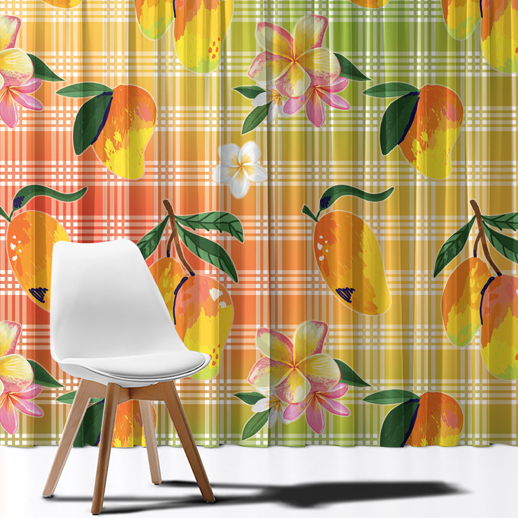 Aloha Hawaii Palaka Print Mango Plumeria Window Curtain Tropical Vibes